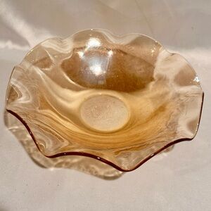 Vintage Peach Iridescent Ruffled Glass Serving Bowl 11.25”